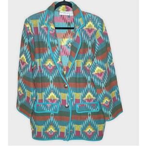 VINTAGE southwest Aztec tribal oversized long line tapestry jacket size large